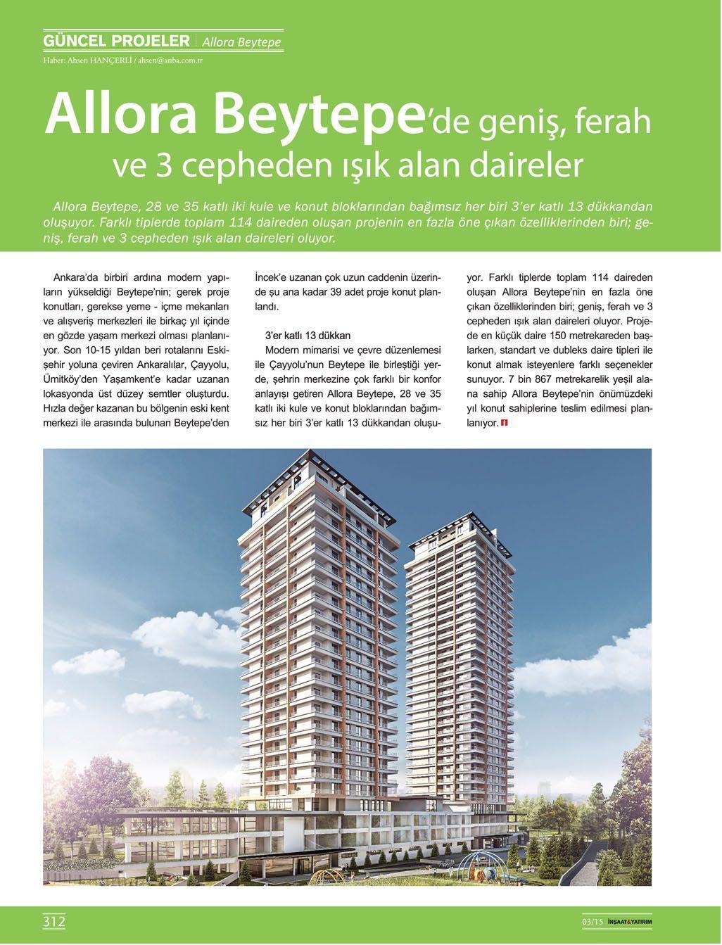 Allora Beytepede Geniş, Ferah Ve 3 Cepheden Işık Alan Daireler